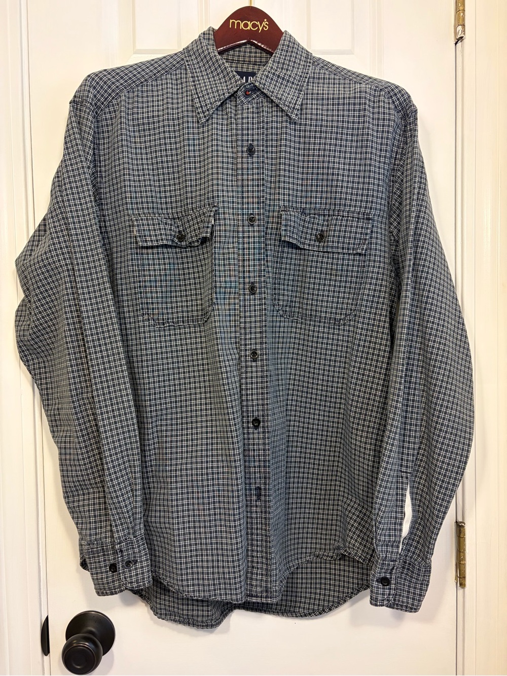 GAP Men’s Small Blue Plaid Button Down Shirt 100% Cotton Long Sleeve Casual